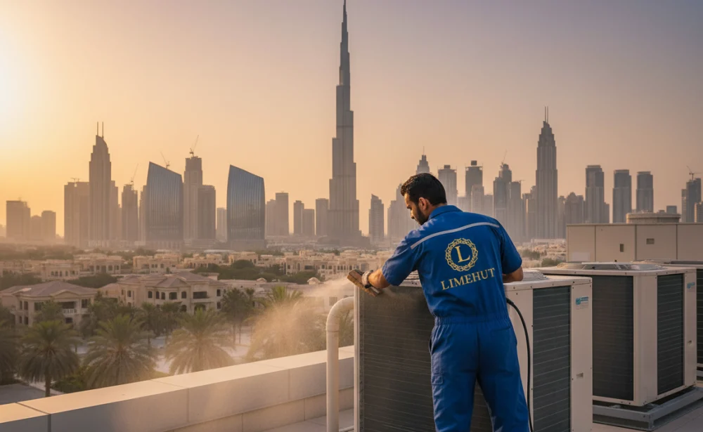 AC Maintenance & Repair Service in Dubai | Lime Hut 1 A certified technician from Lime Hut performing professional AC maintenance in Dubai.