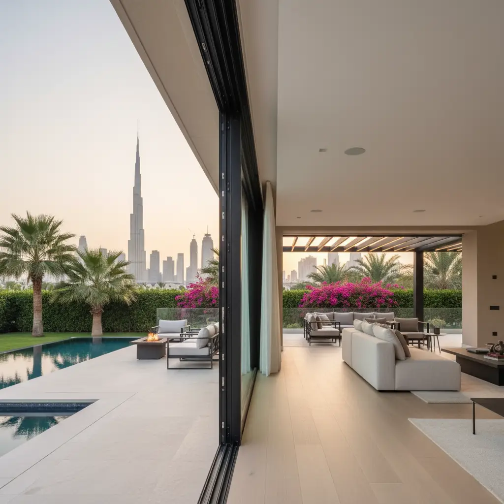 A modern solid wooden front Door & Window Installation in Dubai on a villa by Lime Hut-03