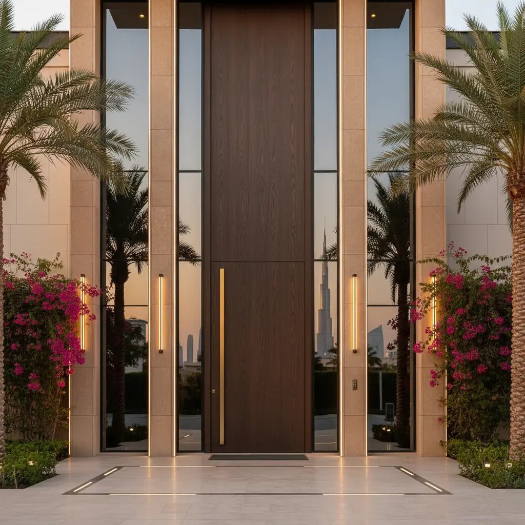 A modern solid wooden front Door & Window Installation in Dubai on a villa by Lime Hut-04