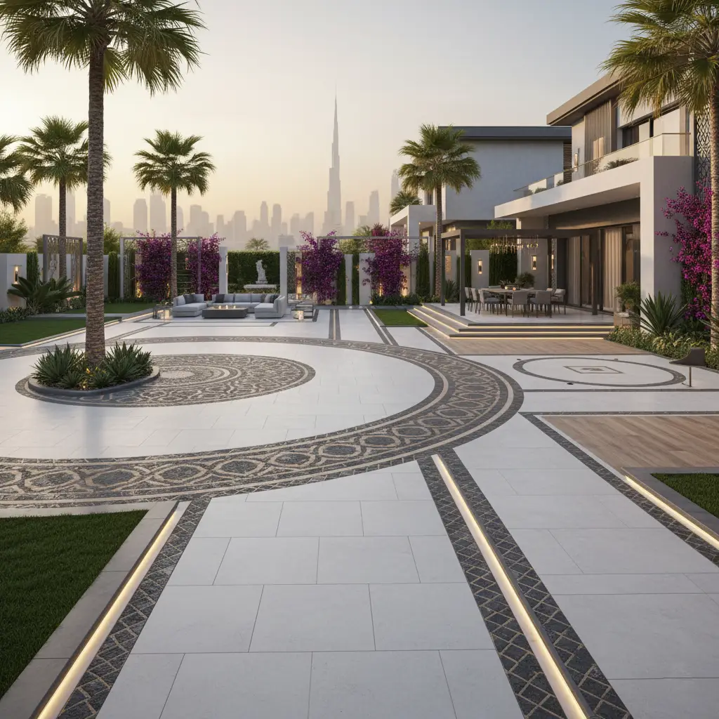 Luxury villa landscaping company in Dubai with a swimming pool and custom pergola design-03