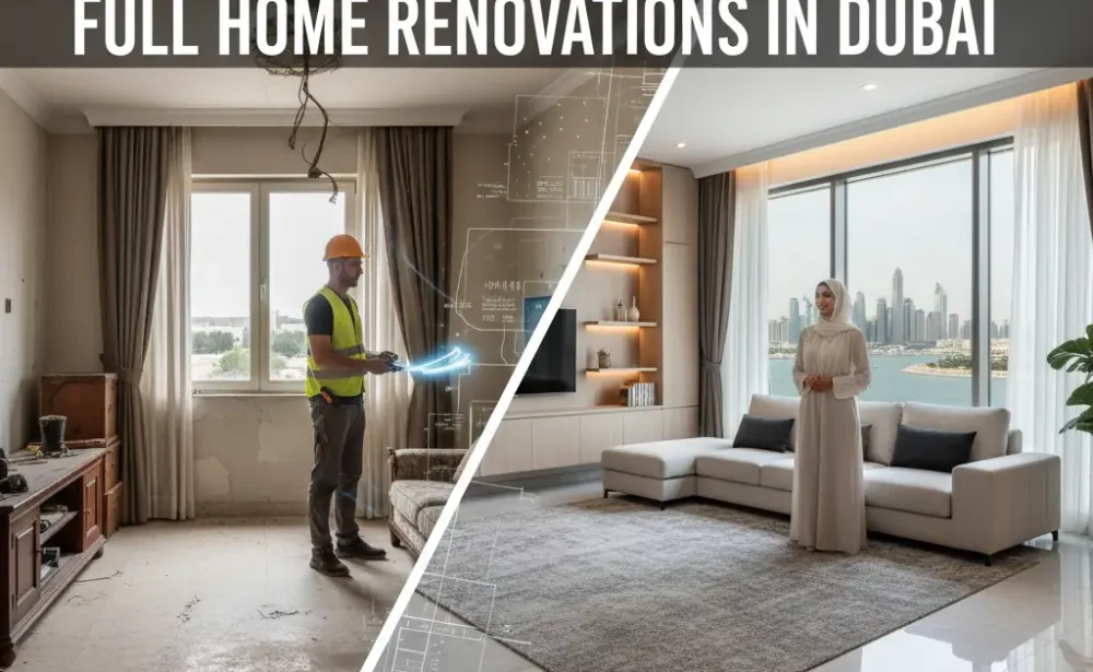 Full Home Renovations in Dubai | Lime Hut 1 Before and after of a full home renovations in Dubai Marina apartment by Lime Hut.