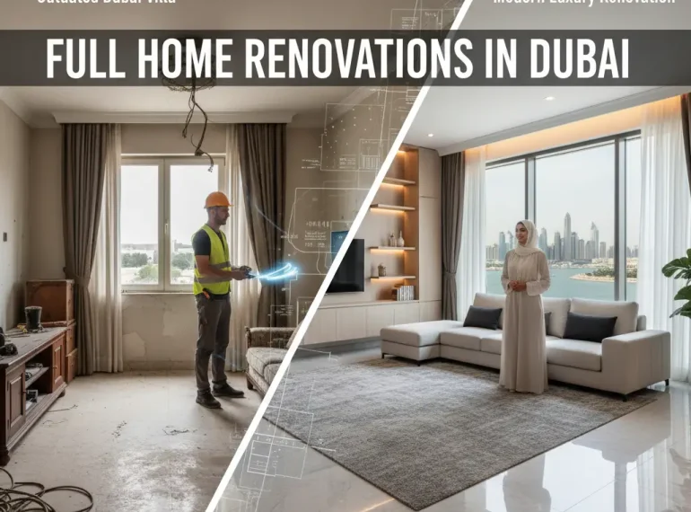Before and after of a full home renovations in Dubai Marina apartment by Lime Hut.