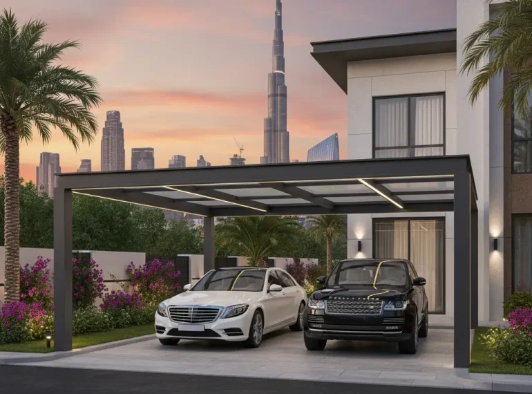 A steel I-beam installed after a safe load-bearing wall removal custom steel fabrication in Dubai villa.